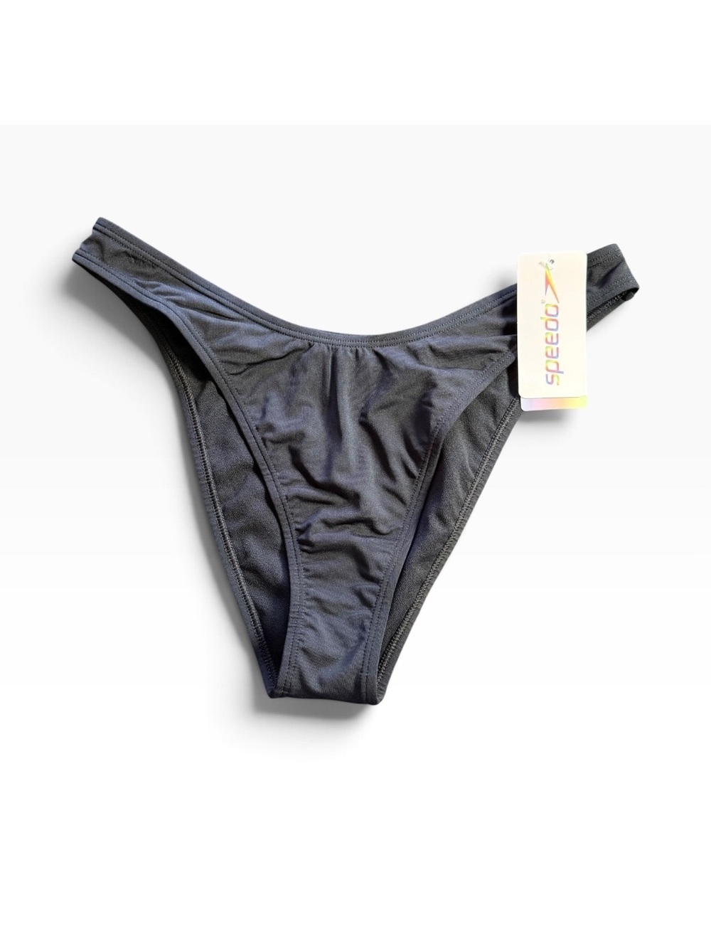 SPEEDO high cut athletic cheeky black anthracite swim bottom size Large $40 NWT